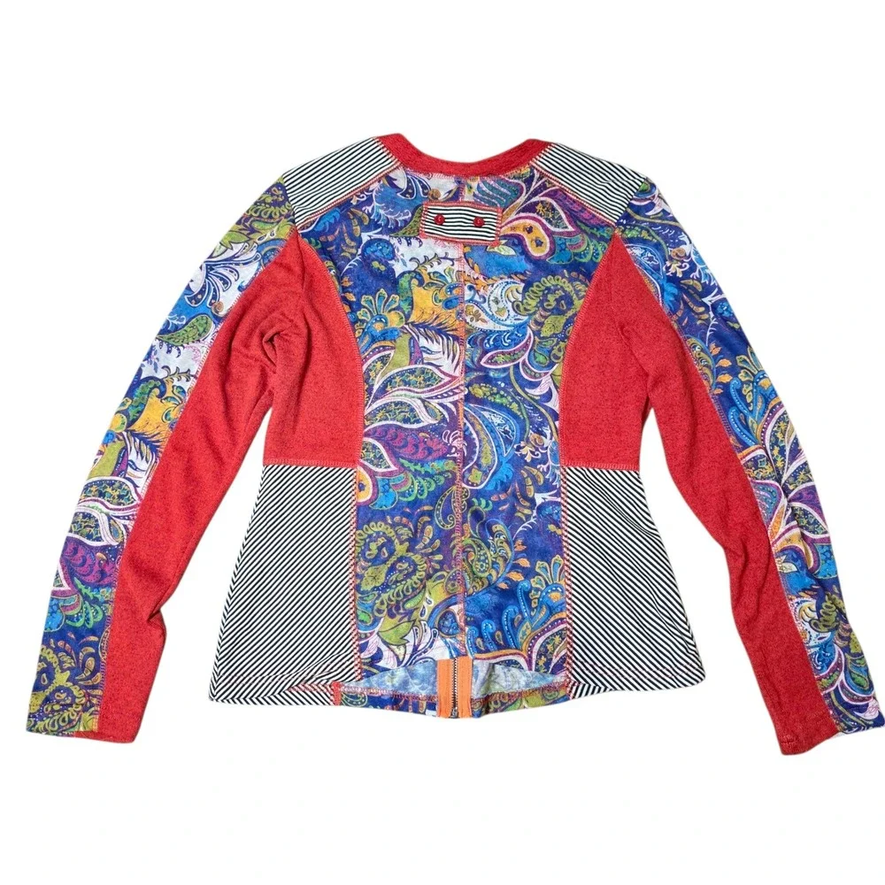 Kaktus Zip Up Cardigan Sweater Jacket M Patchwork Paisley Stripe Boho Artsy‎ M
